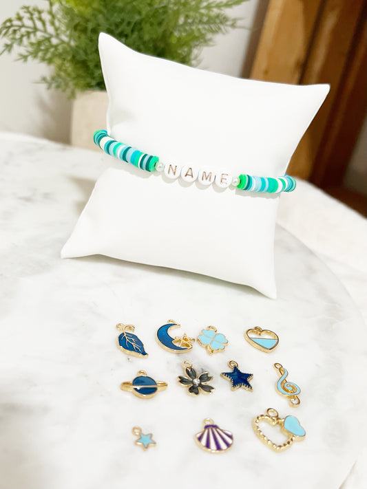 Blue/Greens/white Heishi Bracelets