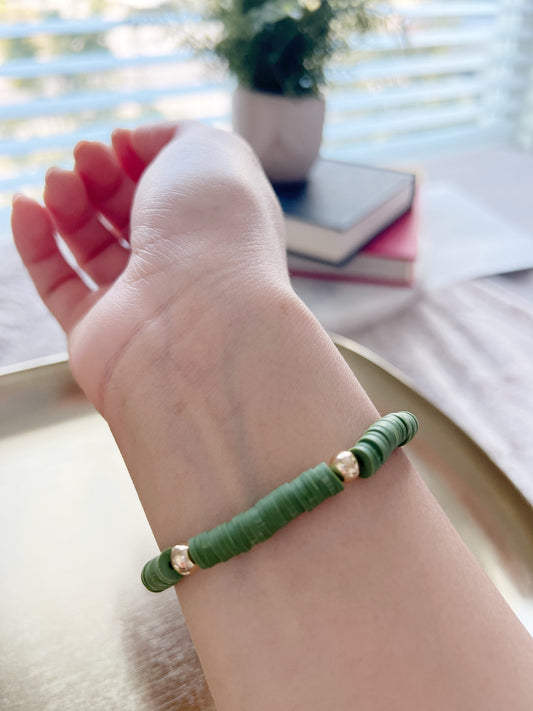 Green/Gold Heishi Bead Bracelet with Name